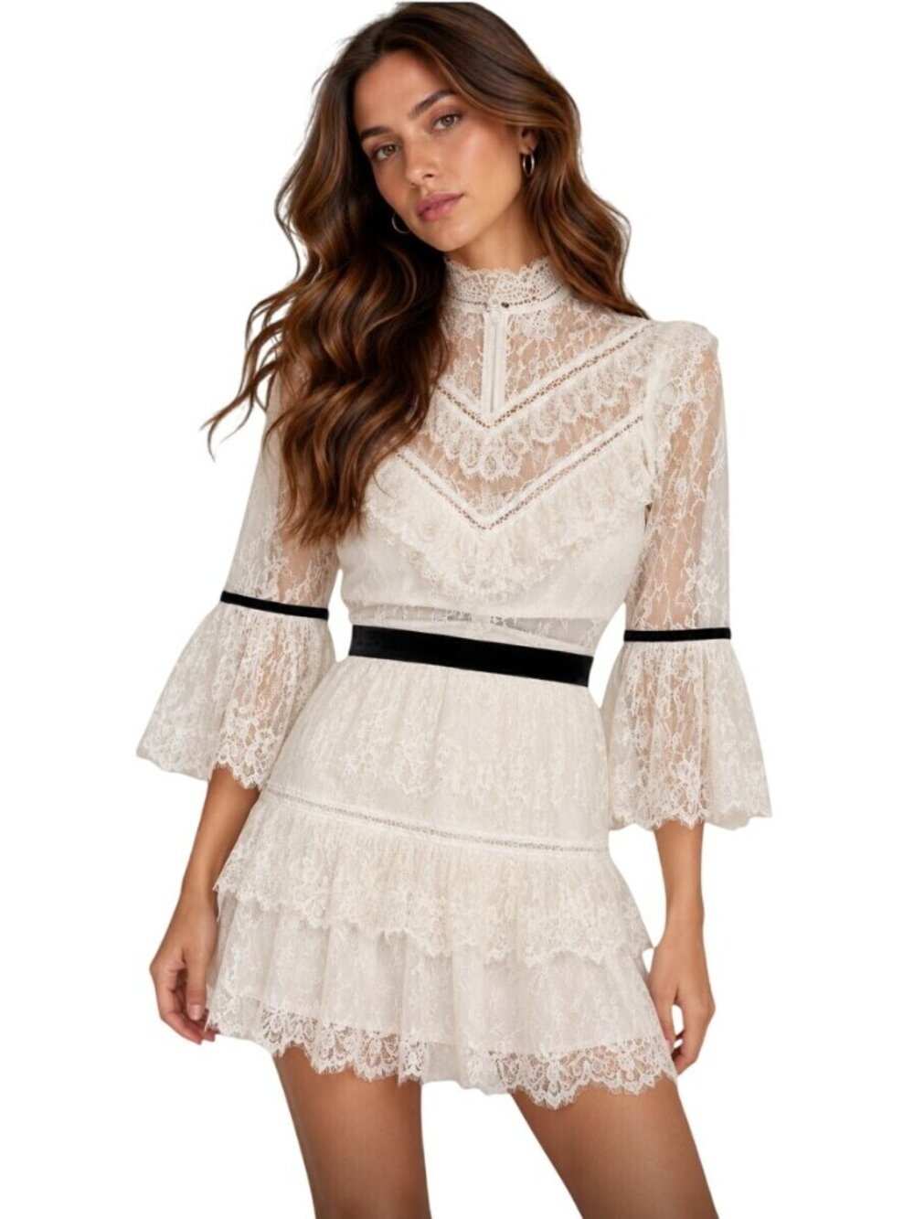 Self-Portrait White Guipure Fine Lace Mini Dress NWOT - Size XS